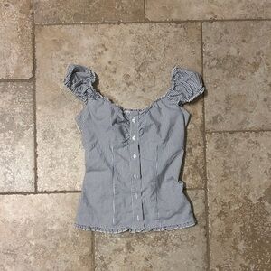 Hollister Blue and White Striped Ruffle Top